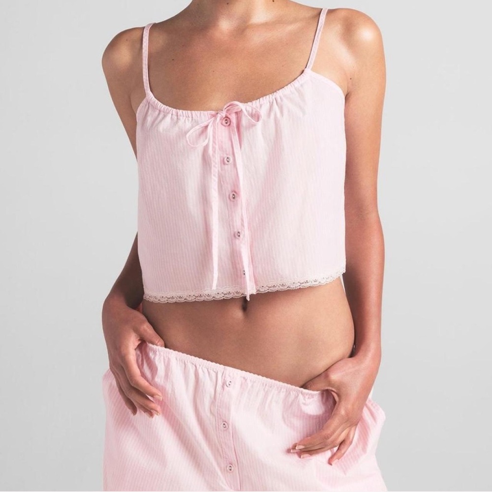 Skims Cotton Poplin Sleep Cami - Cherry Blossom Stripe 💗🍒 - Picture 3 of 7